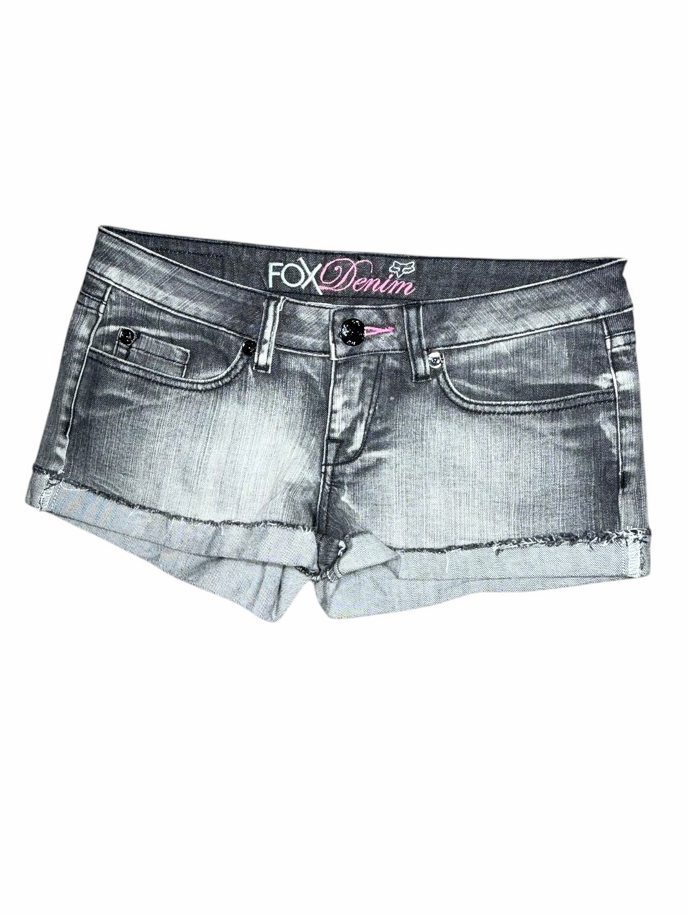 Fox Racing Denim Low Rise Cuffed Jean Shorts Gray Wash Size 5 Y2K